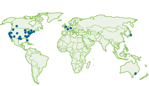 World map showing Business Wire bureaus