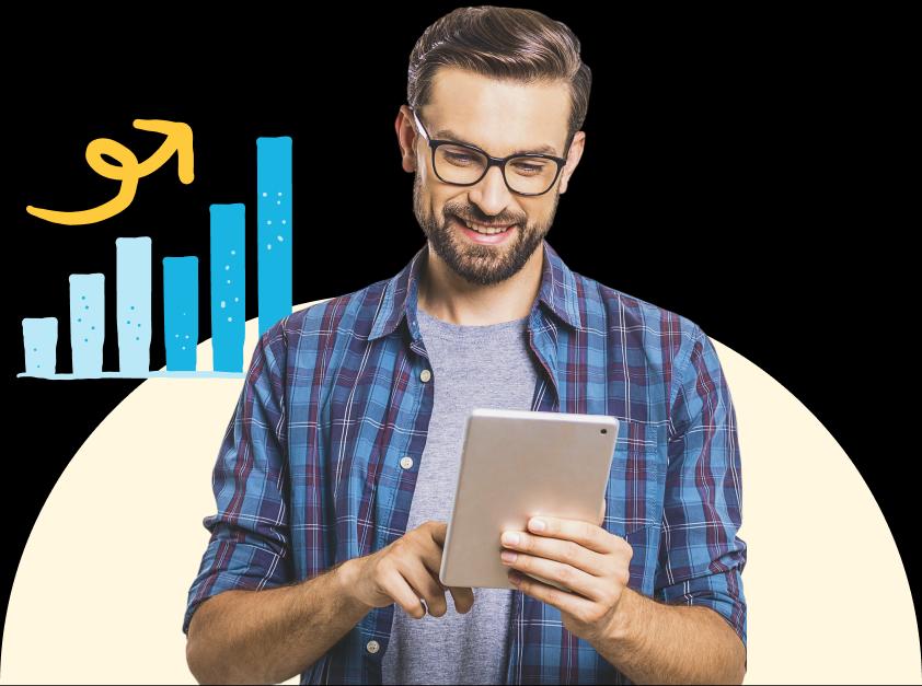 man working on tablet