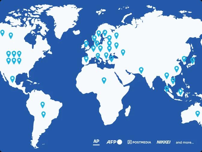 Location of Business Wire distribution partner locations globally