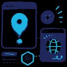 mobile device screens with location pins