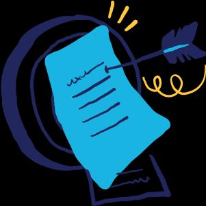 documents pinned to a target with an arrow